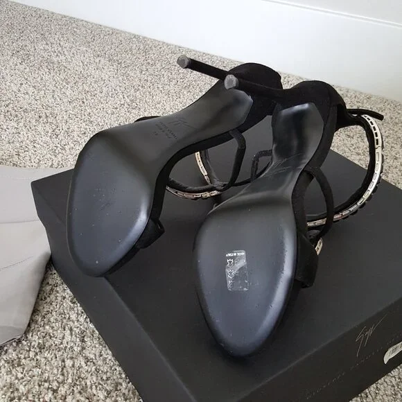 Giuseppe Zanotti Black Suede Venere Crystal Open Toe Heel Stiletto Alien Sandal - Picture 8 of 15